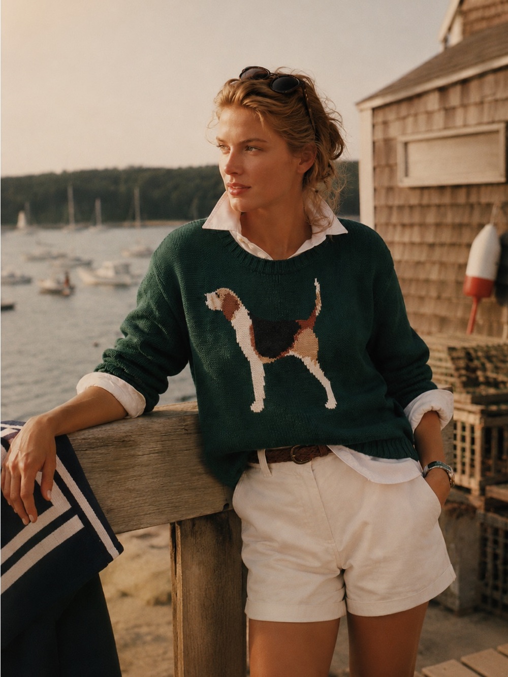 Lauren Ralph Lauren Dark Green Knit Sweater with Dog Motif